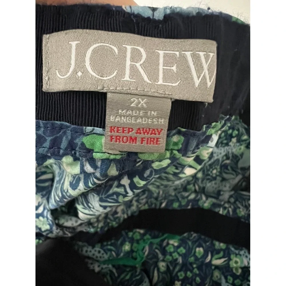 J Crew Pajama Pants Women 2X Blue Green Floral Cheetah Print BM286‎